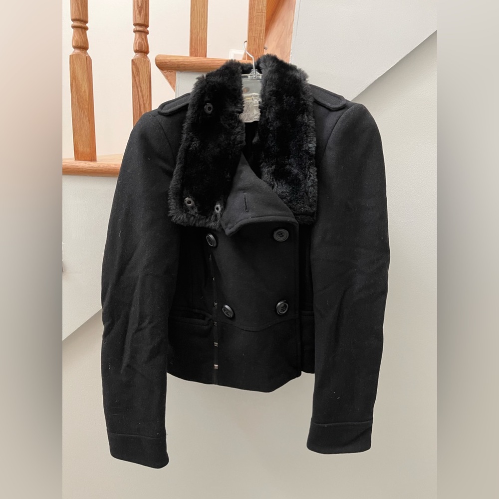 Zara TRF wool collection jacket with faux fur collar